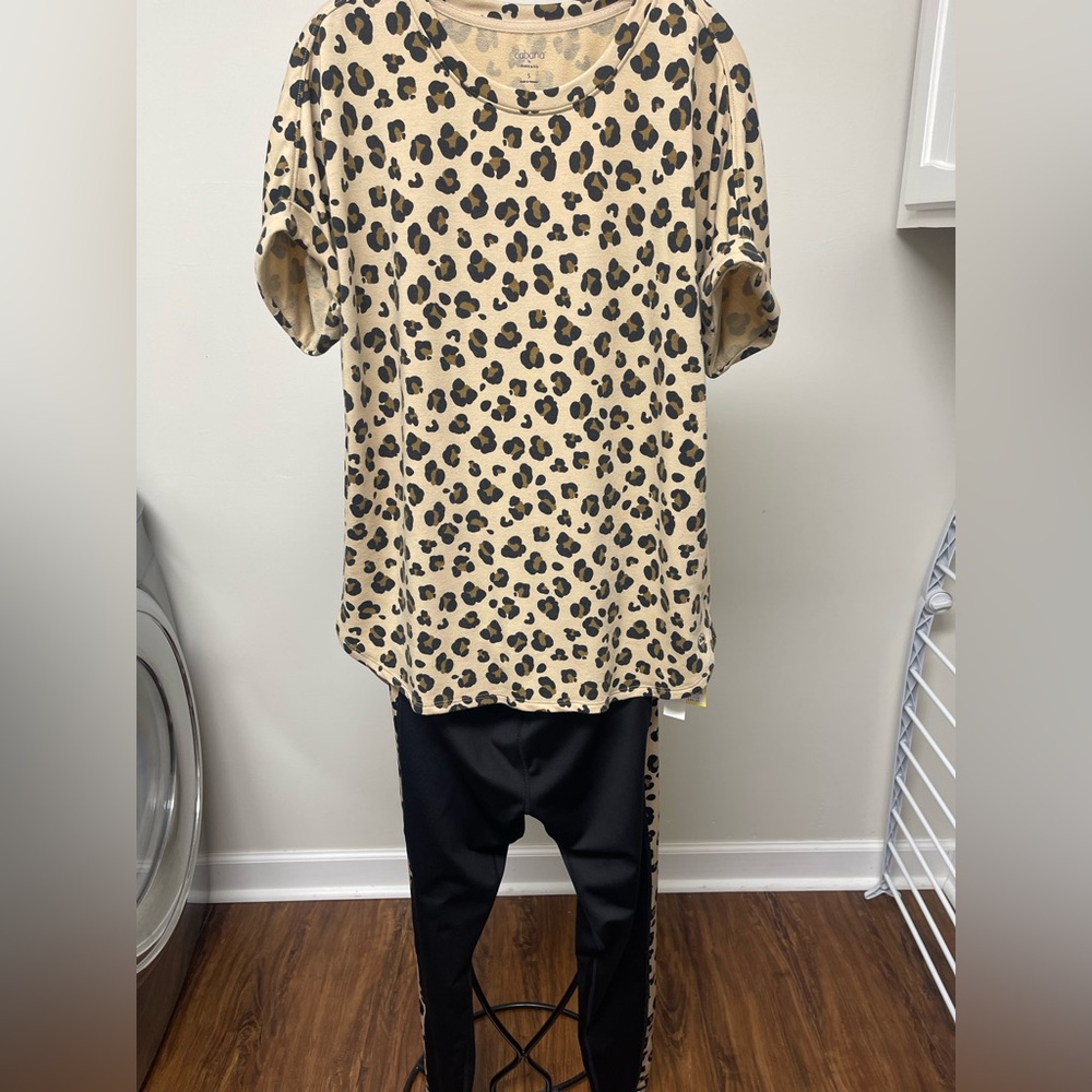 Leopard Print Top and Black Pants Set